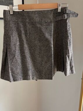 Max Studio Gray Tweed Mini Skirt with Side Buckles